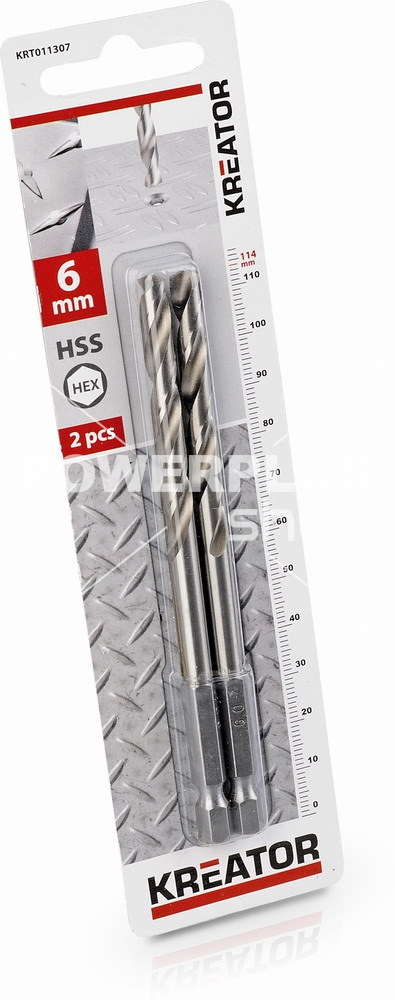 (obrázek pro) KRT011307 - 2 ks HSS Vrtáků do kovu HEX 6.0 x 114 mm
