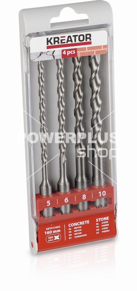 (obrázek pro) KRT012602 - 4 ks SDS plus Vrtáků 5-6-8-10 x 160 mm